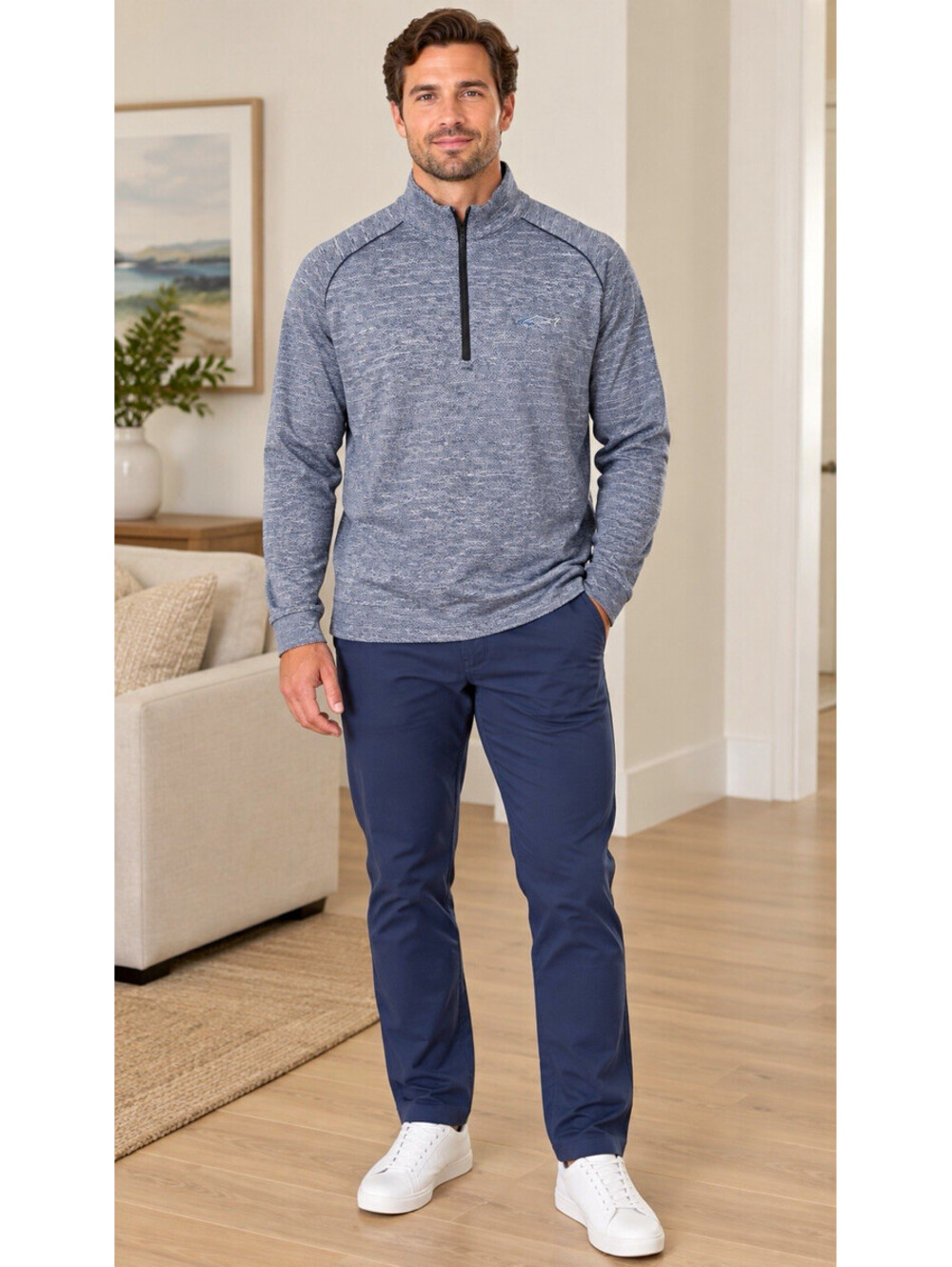 Greg Norman Men’s XL Blue Heather Quarter Zip Golf Pullover Performance